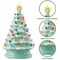 Casafield Hand Painted Ceramic Christmas Tree, Seafoam Green Snow Flocked 15-Inch Pre-Lit Tree with 128 Multi Color Lights and 2 Star Toppers